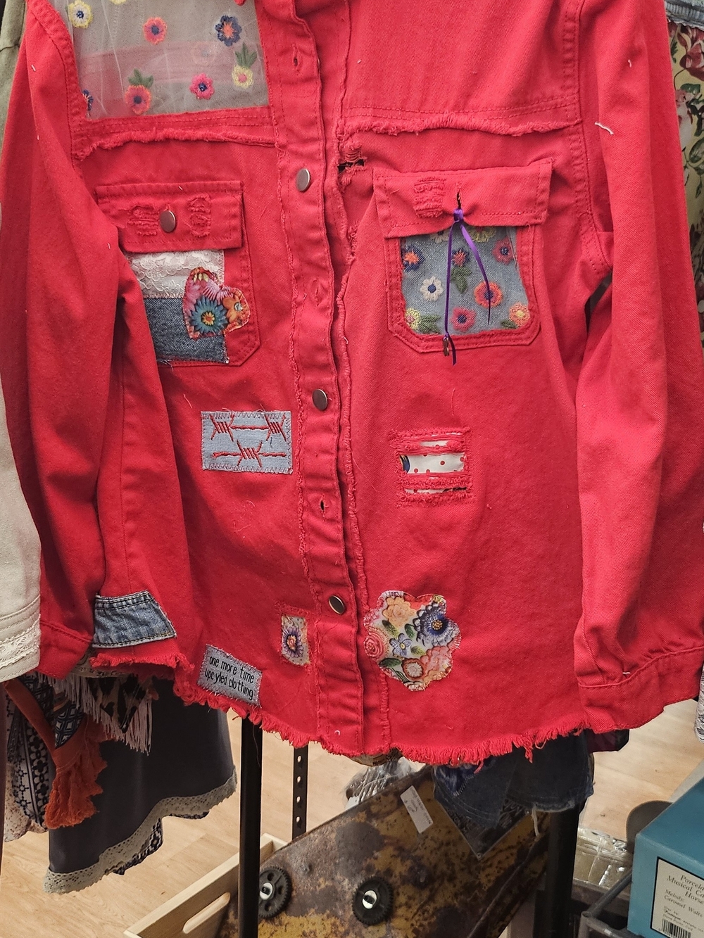 Denim Red Patchwork Jacket - Uanded